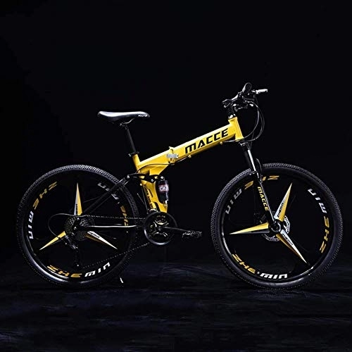 Falträder : Aoyo Mountain Bikes, Klapp High Carbon Stahlrahmen 24 Zoll mit Variabler Geschwindigkeit Doppelstoßdämpfung DREI Fräsräder Faltbare Fahrrad, geeignet for Menschen (Color : Yellow)