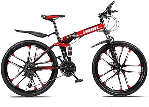 Falträder : AYDQC Mountainbike-faltende Fahrräder, 26-Zoll 27-Gang-Doppelscheibenbremse Full Suspension Anti-Rutsch, Leichter Aluminiumrahmen, Federgabel, Rot, D 5-27 fengong
