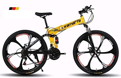 Falträder : Bbhhyy Mountainbikes, Mountain Bike Unisex Klapprahmen, MTB Fahrrad Herrenrad Doppelaufhebung 21 / 24 / 27 / 30 Geschwindigkeit (Color : Yellow, Size : 26 inches)