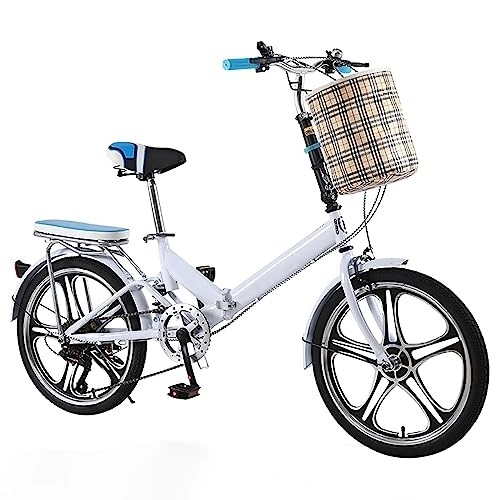 Falträder : BINTING Faltbares Fahrrad Tragbares 16 / 20 Zoll Kohlenstoffstahl 7 Speed V Bremsen, Faltfahrrad einfach Für Erwachsene Männer Und Frauen, Weiß, 20in