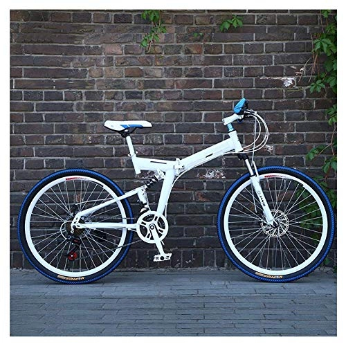 Falträder : BXU-BG Outdoor-Sport Mountainbike 21-Gang 26 Zoll Doppelscheibenbremse Federgabel Hinterradfederung Antislip Bikes (Color : White)