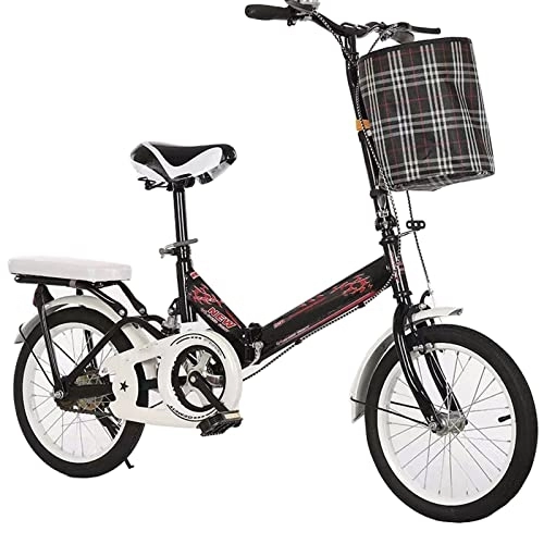 Falträder : CKCL Faltrad - Stoßdämpfendes leichtes Fahrrad für Männer und Frauen, tragbar, ultraleichtes Jugend-Studenten-Kinderfahrrad mit Korb + Rücksitz, Schwarz
