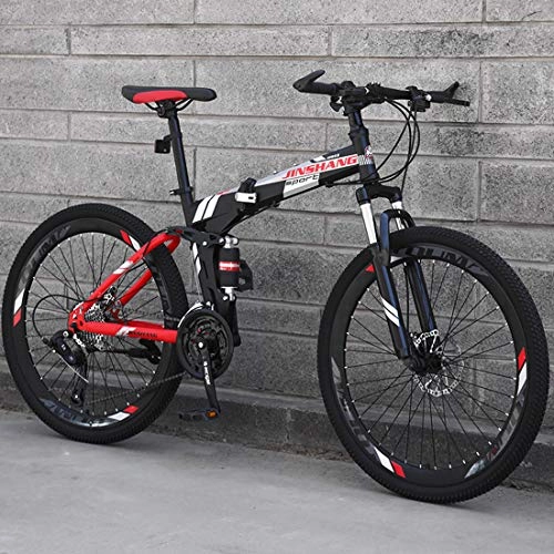 Falträder : CPY-EX Mountainbike, Folding Mountain Bike 21 / 24 / 27 Geschwindigkeit Fahrrad Full Suspension MTB Faltbarer Rahmen 26" Speichen Hub, B, 27