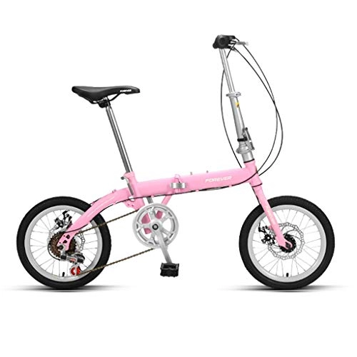 Falträder : CYSHAKE Klapprad kleines Kind Erwachsener Universalfahrrad Dämpfende Variable Speed ​​Bike City Bike Compact Fahrrad Studenten Mini Bike16 Inch Komfortfahrräder (Color : Pink)