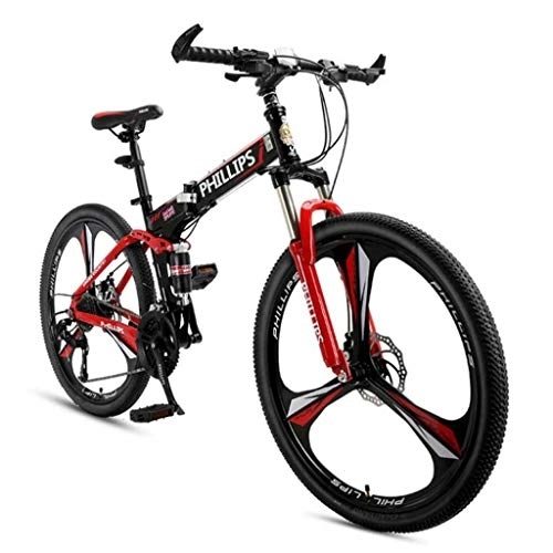 Falträder : Fahrrad 26 Zoll Faltbares Mountainbike, Rennräder mit Scheibenbremsen, 24-Gang-Schwarz-Blau-Rot-MTB-Fahrräder für Männer / Frauen (Rot)