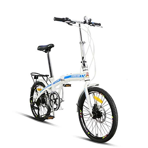 Falträder : Faltrad Kohlenstoffstahl Rennrad Doppelscheibenbremse Fahrradrahmen Zyklus Leichte BMX 20 Zoll 7 Geschwindigkeit, Blau