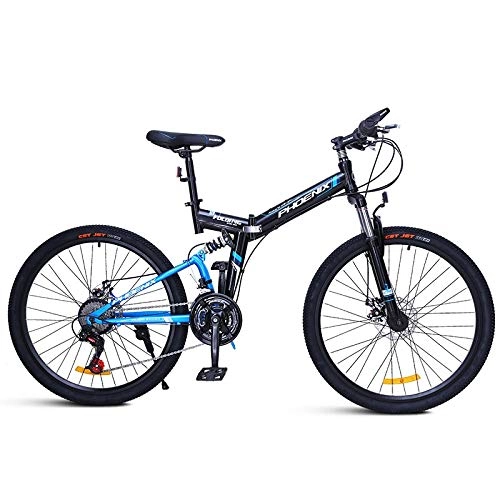 Falträder : FNCUR 24" 24-Gang-Folding Mountain Bike for Erwachsene High Carbon Stahl Folding Dmpfende-Rahmen-Blau / Rot (Color : Black Blue)