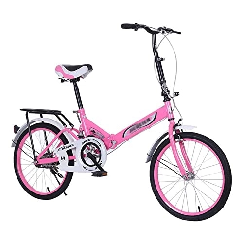 Falträder : FQMYLTYN Faltrad für Erwachsene Männer und Frauen, Leichter Aluminium Legierung Rahmen Klapprad, Single Speed ​​Compact Bike, Stoßdämpfung, Weicher Sattel, 20 Zoll (Color : Pink)