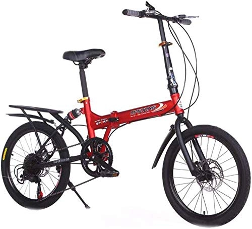 Falträder : Generic Cityrder Mountainbikes Faltbare Mountainbike Studenten Erwachsene 20 Zoll Rad mit Variabler Geschwindigkeit Fahrrad (Farbe: Schwarz) -Rot