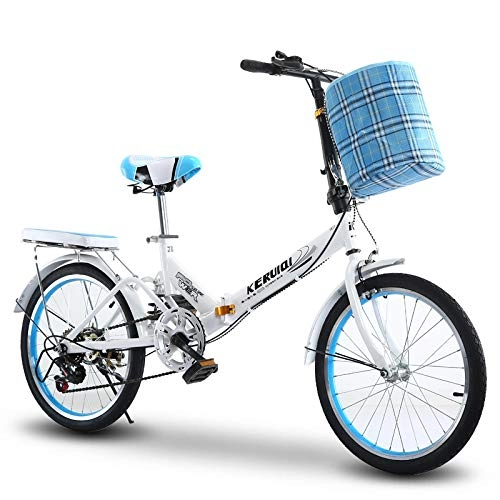 Falträder : GJNWRQCY 20-Zoll-Fahrrad mit Variabler Geschwindigkeit, stoßdämpfendes Klapprad, befestigter Rahmen, empfindliches Bremsen, geeignet für Erwachsene, Männer und Frauen, Blau