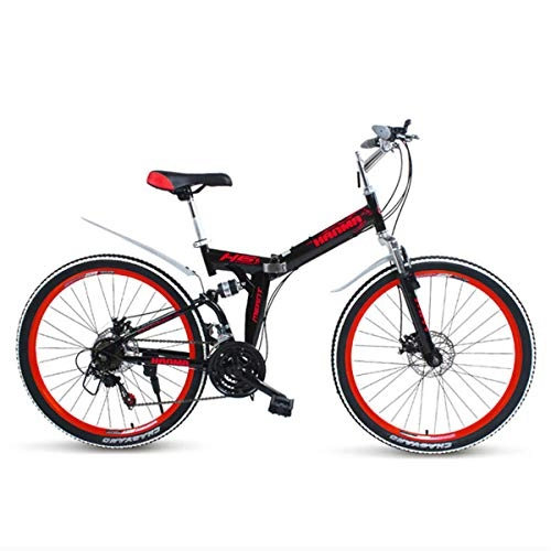 Falträder : GJNWRQCY 24 / 26 Zoll Full Suspension Fold Scheibenbremse 21-Gang-Mountainbike, Rot