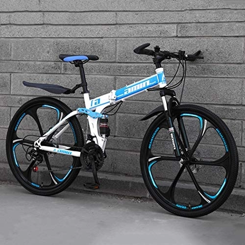 Falträder : GL SUIT 26 Zoll Faltbarer Erwachsene Mountain Bike Doppelscheibenbremse Stadt Fahrräder High Carbon Stahl Off-Road-Fahrrad Für Männer Und Frauen Im Freien Reiten, Blau, 24 Speed
