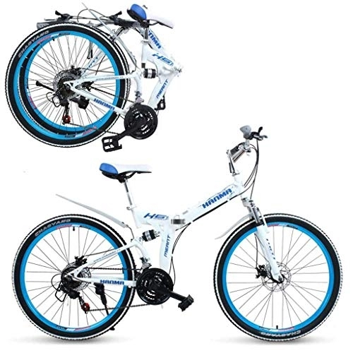Falträder : GUOE-YKGM Mountainbike for Erwachsene, Unisex Falten Freies Fahrrad, Full Suspension MTB Fahrrad, Außen Racing Radfahren, 21 Geschwindigkeit, 24 / 26-Zoll-Räder (Color : Blue, Size : 24inch)