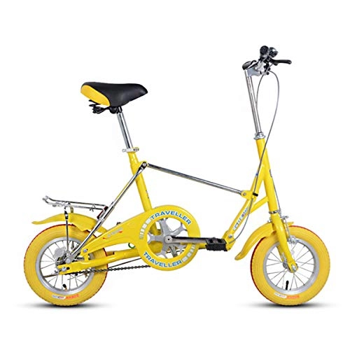 Falträder : GYNFJK 12-Zoll-Student Faltrad Erwachsene Mnner und Frauen Fahrrad kleine Leichte Rennrder Arbeiten Tragbarer leicht zu lagern, Yellow