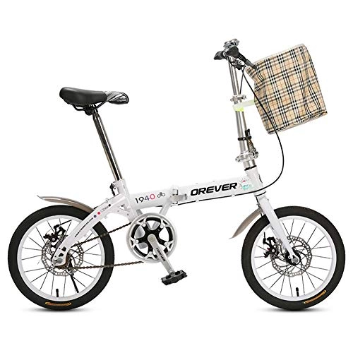 Falträder : HLMIN Klappfahrrad 16 Zoll Vollgefedertes Fahrrad Mit Doppelscheibenbremse MTB Ultraleicht Portable (Color : White, Size : 16 inches)