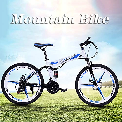 Falträder : Hmcozy 26" Mountainbike-Zyklus - Seltene 3 Spoke Mag Leichtmetallfelgen - 24 Gnge Geschwindigkeit Falten Mountainbike, Blau, 26in
