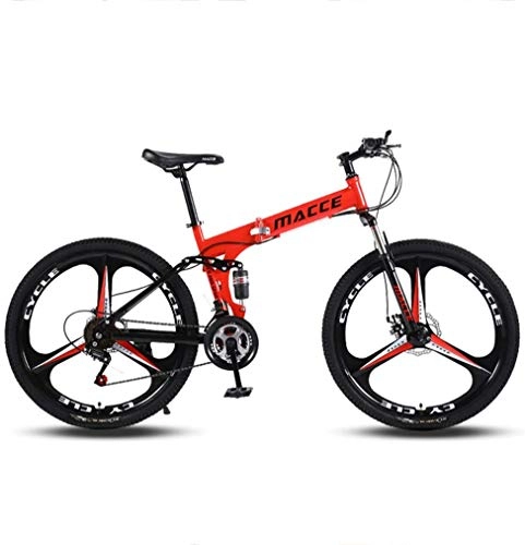 Falträder : Hochwertig Tragbare 24 Zoll Weels Erwachsener Klapprad 21 Geschwindigkeit High Carbon Stahl Fahrrad Mountain Trail Bike mit Doppelscheibenbremsen Rennrad, Rot (Color : Red)