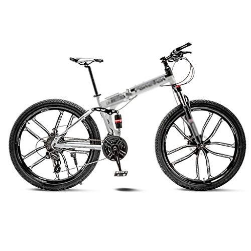 Falträder : Hong Yi Fei-shop Rennräder White Mountain Bike Fahrrad 10 Spoke Wheels Folding 24 / 26 Zoll-Doppelscheibenbremsen (21 / 24 / 27 / 30 Speed) Faltbares Fahrrad für Erwachsene (Color : 30 Speed, Größe : 26inch)