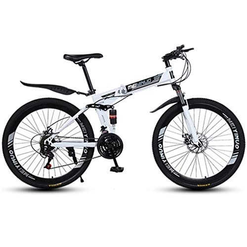 Falträder : JLRTY Mountainbike Mountain Bike, MTB Fully Faltbare Fahrräder, Doppelaufhebung Und Dual Disc Brake, 26inch-Speichen Felgen (Color : White, Size : 24-Speed)