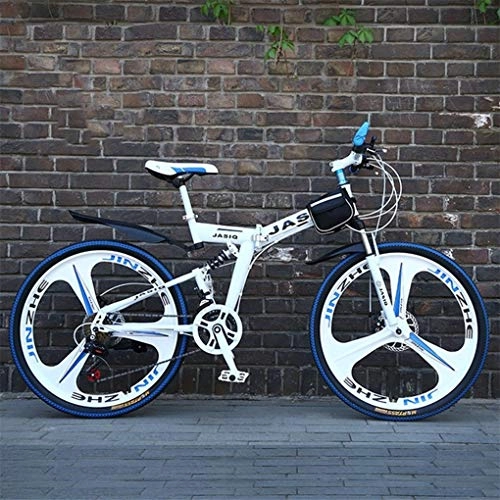 Falträder : JLRTY Mountainbike Mountainbike, 26 Zoll Faltbare Carbon Steel Rahmen Hardtail Bike, Fully-und Dual-Scheibenbremse, 21 Geschwindigkeit (Color : White)