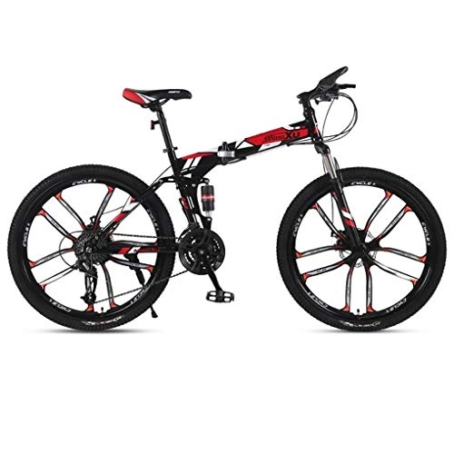 Falträder : JLRTY Mountainbike Mountainbike, 26 Zoll Folding Mountain Fahrräder, Doppelaufhebung Doppelscheibenbremse, 21 / 24 / 27 Beschleunigt (Color : Red, Size : 24-Speed)