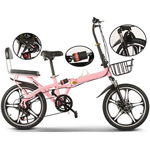 Falträder : JTYX Klapprad Frauen 5 Cutter Wheel Ultraleichtes Mini Portable Work Klapprad für Studenten Kinder Erwachsene Männer Rennrad mit Korb und Rahmen, 16 Zoll / 20 Zoll