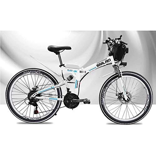 Falträder : KOSGK Elektrisches Mountainbike 48V Kinderfahrrad 26 Zoll Faltbares E-Bike mit 4, 0 Zoll fetten Speichenrädern Premium Vollfederung, Weiß