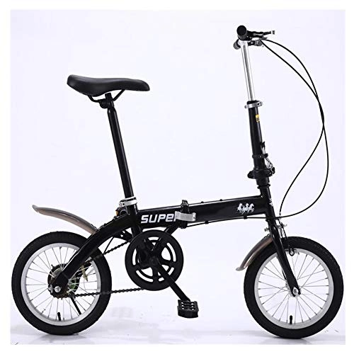 Falträder : KXDLR 14-Zoll-Faltrad, Leichter Aluminiumrahmen, Faltbares Kompaktfahrrad Mit V-Förmigen Bremsen Und Verschleißfestem Reifen Für Erwachsene, Schwarz