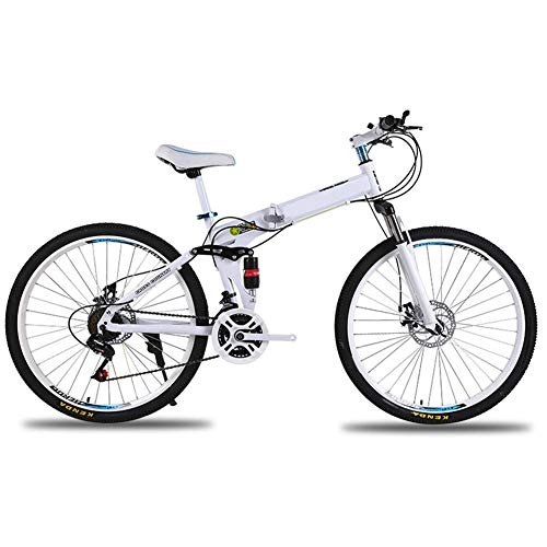 Falträder : KXDLR 21-Gang Folding Mountainbike, Full Suspension Fahrräder, Carbon-Stahlrahmen, Doppelscheibenbremse, 26inch Räder Mountainbike, Weiß