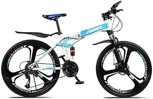 Falträder : LAMTON Folding Variable Speed 26 Zoll Mountainbike, High Carbon Stahlrahmen Off Road-Fahrrad-Herrenrad fr einen Weg, Trail und Gebirge (Farbe : Blau, Gre : 30 Speed)