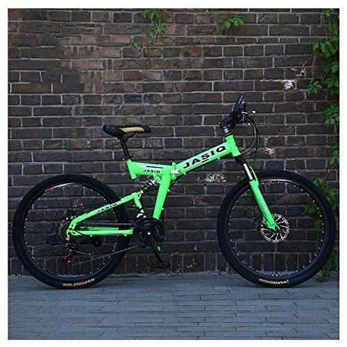 Falträder : LHQ-HQ Outdoor-Sport 26 Zoll Mountainbike High Carbon Stahl Folding Fahrrad mit 24 Gängen Scheibenbremse Doppelaufhebung Urban Commuter Stadt Fahrrad Outdoor-Sport Mountainbike (Color : Green)