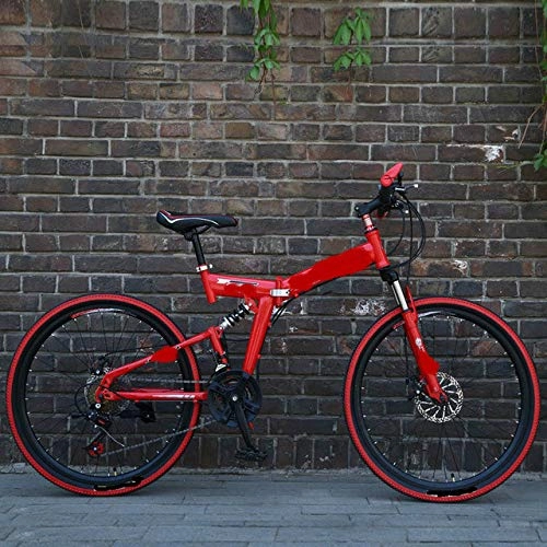 Falträder : Liutao 26 Zoll Mountainbike, 21 Gänge, zusammenklappbar, Mountainbike, Doppelscheibenbremse, geeignet für Erwachsene, 61 cm F, Rot und Schwarz