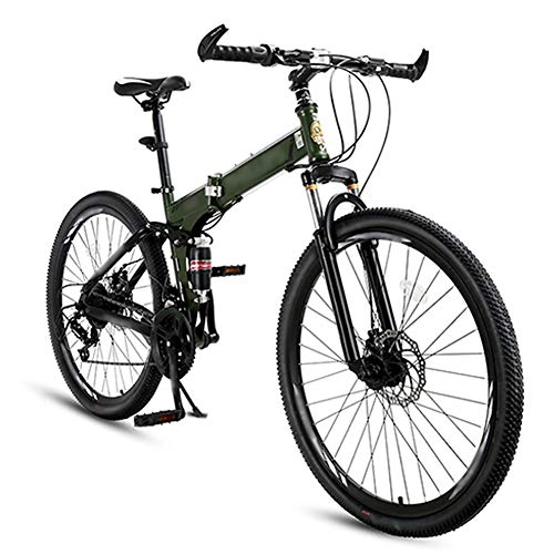 Falträder : LQ&XL Mann-Fahrrad Frau-Fahrrad, 26 Zoll Faltbares Mountainbike MTB, 24 Gang Fahrrad für Erwachsene, Klappfahrrad Bikes, Scheibenbremse / Grün / B Wheel