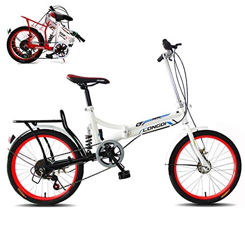 Falträder : LUKUCEA Faltrad 20 Zoll, Vollfederung Klappräder 6 Gang Kettenschaltung leicht Carbon Rahmen, Rot