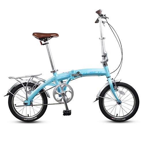 Falträder : LYRONG 16 Zoll Faltrad Klapprad, Alu-Rahmen Fahrrad Klappfahrrad mit Ständer Gepäckträger und Schutzbleche für Herren, Damen, Mädchen, Jungen geeignet, Blue