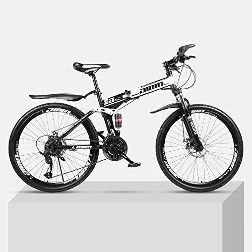 Falträder : Mountainbike 24 Zoll zusammenklappbarer Rahmen aus Kohlenstoffstahl mit doppelter Stodmpfung und variabler Geschwindigkeit fr mnnliche und weibliche Studenten im Gelnde-Schwarz_27 Geschwindigkeit