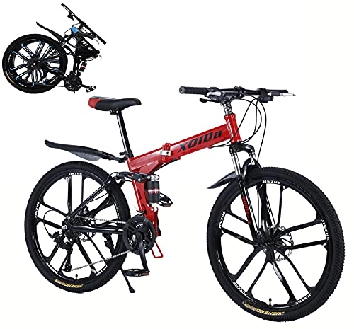 Falträder : Mountainbike 26 Zoll Herren 27-Gang-Schaltung Cross Trekkingr?der Doppelte STO?d?mpfung Scheibenbremse vorne und hinten Faltfahrrad Schnellfaltsystem Radsportbegeisterte Perfekte Wahl trekkingrad / Red