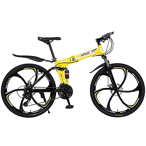 Falträder : MSG ZY Faltbares Mountain Bike, Rahmen aus kohlenstoffhaltigem Stahl, 26", 24-27 Geschwindigkeiten All-Terrain-Fahrrad, 6-Speichen-Rad, MTB-Fahrrad mit doppelter Federungs-Doppelscheibenbremse