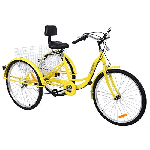 Falträder : Muguang Dreirad Tricycle Für Erwachsene 26 Zoll 7 Geschwindigkeit 3 Rad Fahrrad Dreirad mit Korb(Gelb)