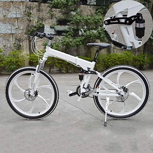 Falträder : NXX MTB Bicycle 20"Herren Vorderradaufhängung Mountainbike Faltbares Mountainbike Hydraulische Scheibenbremsen Aluminiumrahmen 7-Gang, Weiß