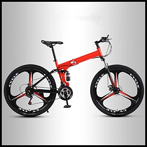 Falträder : OFAY Faltrad Erwachsenen Mountainbike MTB Fahrrad Mit 3Cutter Wheel 24 Zoll Variable Geschwindigkeit Double Shock Absorption Fahrrad Offroad Studenten Männer Und Frauen Pendler, Rot, 21 Speed