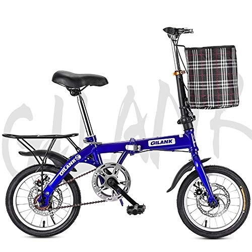 Falträder : OFAY Klappfahrrad 20 Zoll Klapprad Faltrad Klappfahrräder Mini Compact City Fahrrad Unisex Outdoor Bike Es Gibt Regale Und Körbe, Blau, 14 inches