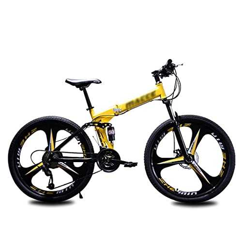 Falträder : OH 21 Speed ​​Folding Mountainbike 3 Speichenrad Faltbare Fahrräder Dual-Scheibenbremsen Dual Suspension Mtb Klapprad Für Frauen Männer Jugendliche, Gelb Körperliche Übung. / 26 inch