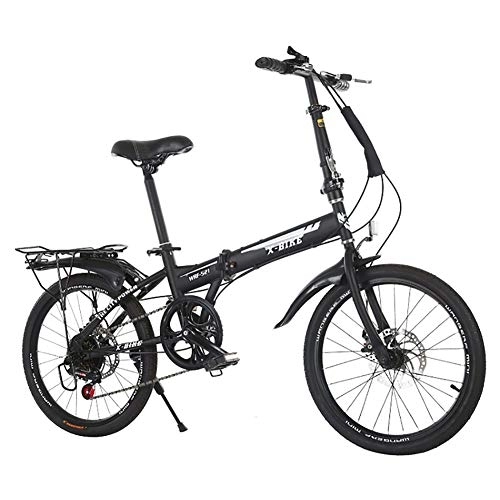 Falträder : PLLXY Schleife Erwachsene Fahrrad 20in, Kohlefaser Rahmen, 7 Gang-schaltung Dual-scheiben-Bremse, Citybike Schwarz 20in