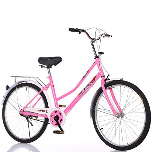 Falträder : Praktisches Citybike fr Damen mit 24-Zoll-Fahrrad fr Mnner und Frauen. Bequemes Kissen mit Autoklingel-Pink + Autoglocke_24 Zoll