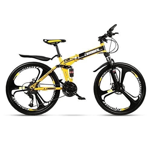 Falträder : QCLU Faltbares Mountainbike Sport Outdoor Fitness Freizeit Radfahren Fahrrad 24 / 26 Zoll 3 Fräser Rad, for Mann Frauen Mädchen Jungen (Color : Yellow-B, Größe : 24 inch- 24 Speed)