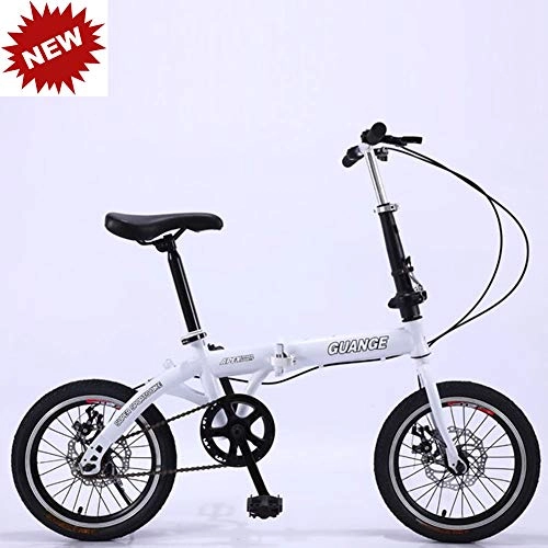 Falträder : QINYUP Kinderstudenten Fahrrad 16 Zoll Doppel Folding Einfach Single Speed ​​Doppelscheibenbremse Individuelles Geschenk Fahrrad tragen, Weiß