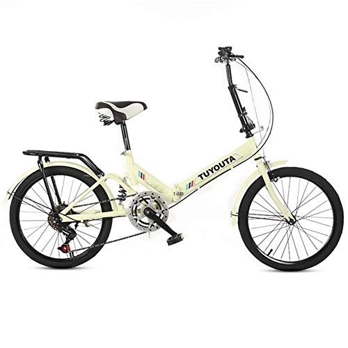 Falträder : RR-YRL 20-Zoll-Folding Variable Speed ​​Bike, Faltrad für männliche und weibliche Studenten, Stoßdämpfer Bike, Stahl-Rahmen, Gelb