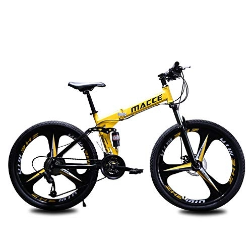 Falträder : RR-YRL 24 Zoll Faltrad, Stahl-Rahmen Mountainbike, 27 Speed, Double Disc Brake, Unisex Erwachsene, Yellow 21 Speed