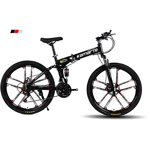 Falträder : SANLDEN Unisex-Mountainbike 21 / 24 / 27 Geschwindigkeit Stahlrahmen mit hohem Kohlenstoffgehalt 26 Zoll 10-Speichen-Räder Zweifach gefaltetes Faltrad mit Scheibenbremsen, Black, 21Speed